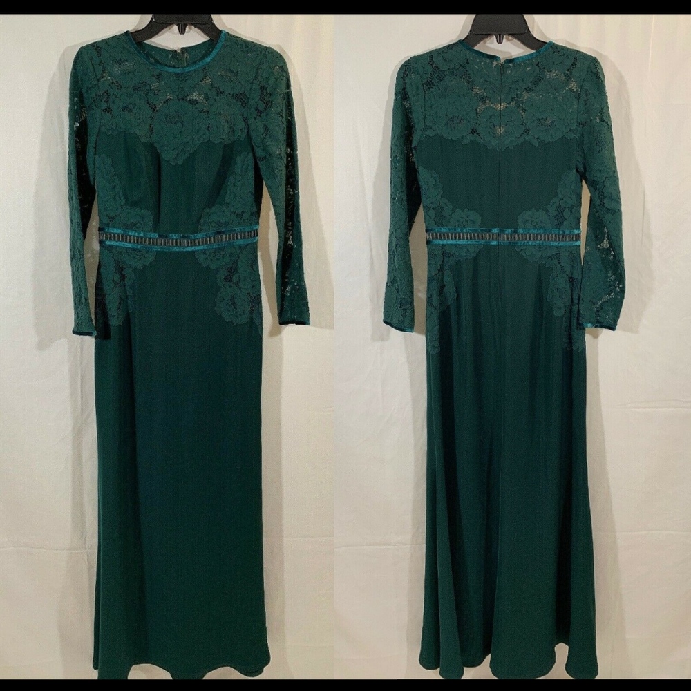 NEW Tadashi Shoji Catalina Lace‎ Crepe Gown in Green [SZ 4 ]